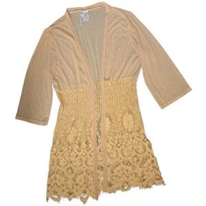 Forgotten Grace Mustard Bohemian Crochet Lace Fringe Peasant Duster Coat